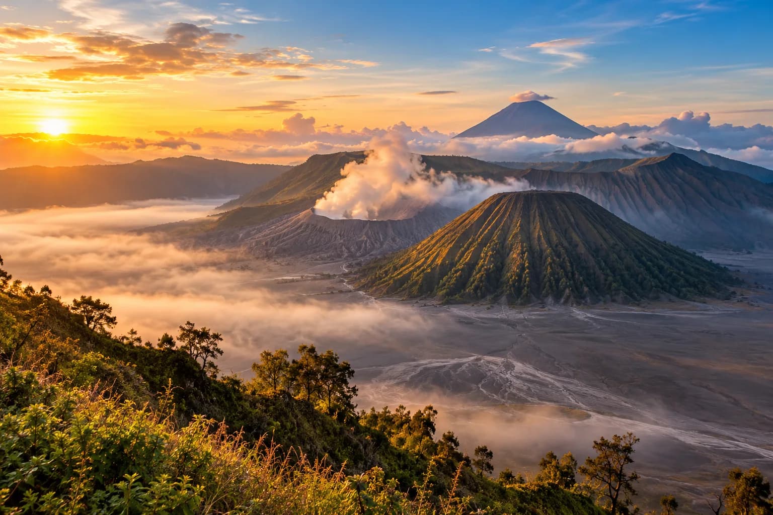 Mount Bromo volcanic landscape at sunrise